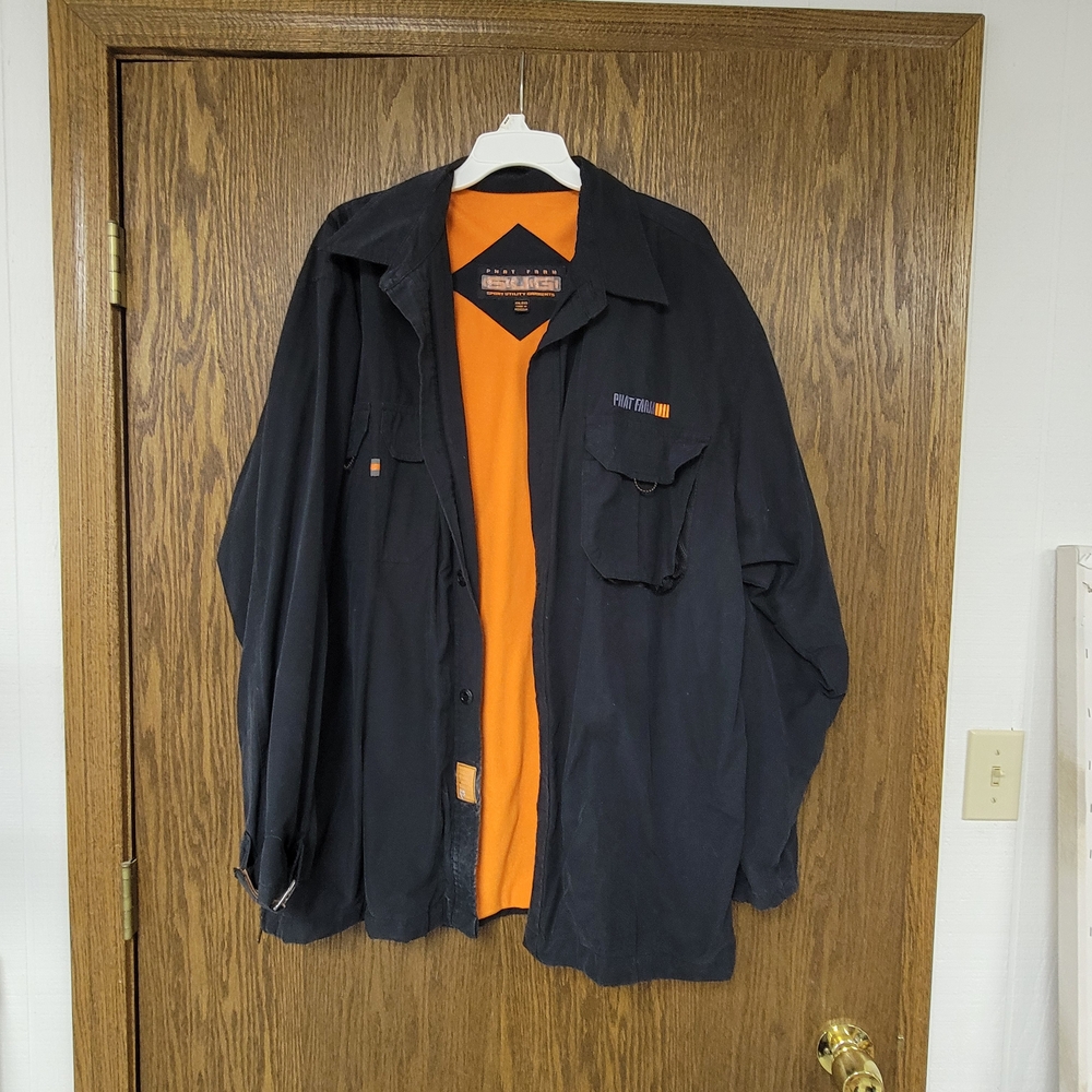 Phat Farm Men's Black Jacket with Orange Accents